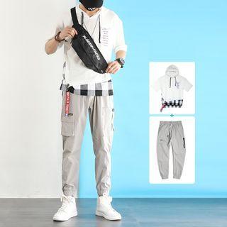 Set: Elbow-sleeve Hoodie + Cargo Jogger Pants