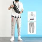 Set: Elbow-sleeve Hoodie + Cargo Jogger Pants