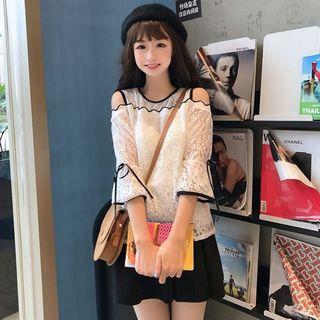 Cold-shoulder Bell-sleeve Lace Top