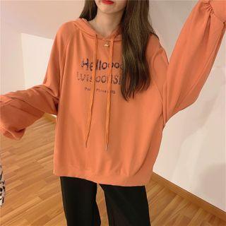 Printed Letter Hooded Long-sleeve Sweatshirt