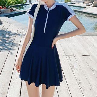 Short-sleeve Half Zip Swimdress