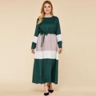 Plus Size Long-sleeve Color Block Maxi A-line Dress