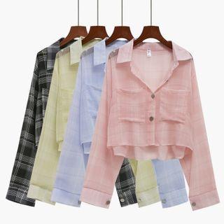 Plaid Two Tone Button-up Cropped Shirt