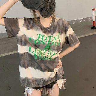 Tie-dye Short-sleeve Lettering T-shirt