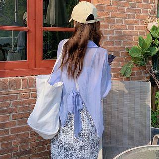 Bow Back Long Sleeve Sheer Shirt