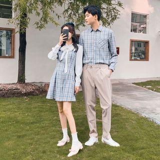 Couple Matching Plaid Shirt / Pants / Long-sleeve A-line Dress / Set