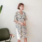 Ruffle-neck Pattern Shift Dress