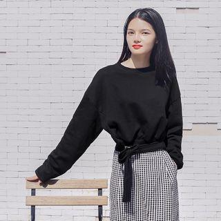 Tie-waist Cropped Pullover Black - One Size