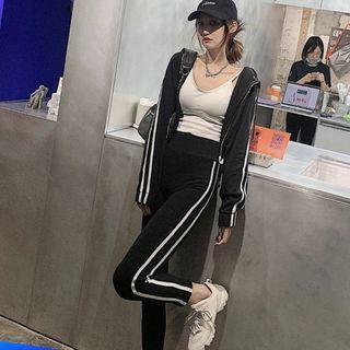 Striped Cropped Zip Jacket / Sweatpants