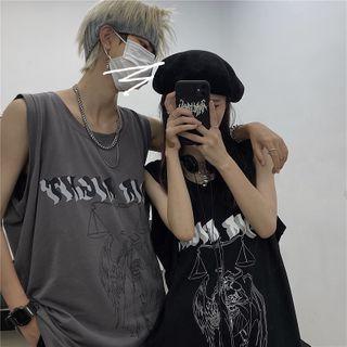 Lettering Angel Sleeveless Round Neck T-shirt