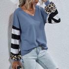 Striped Leopard Print Panel T-shirt