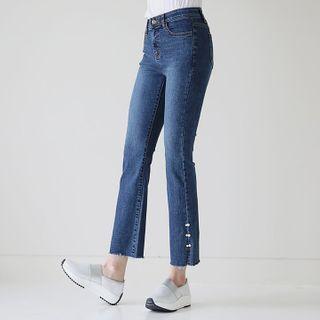 Faux-pearl Trim Semi Boot-cut Jeans