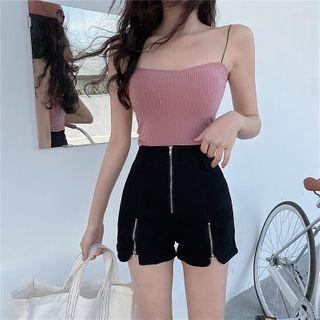 Zipped Hem Denim Shorts