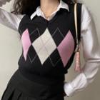 V-neck Color-block Argyle Knit Vest
