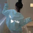 Hooded Long-sleeve Lettering Printed Jacket Light Blue - One Size