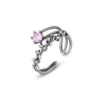 925 Sterling Silver Fashion Simple Leaf Cubic Zirconia Adjustable Open Ring Silver - One Size
