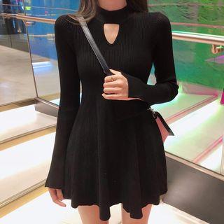 Long-sleeve Cutout A-line Knit Dress