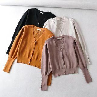 V-neck Button Cropped Knit Cardigan