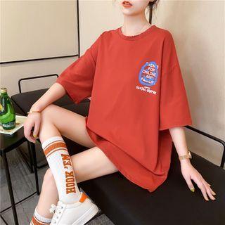 Lettering Graffiti Print Elbow-sleeve T-shirt