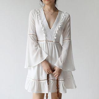 Tasseled V-neck Long Sleeve Dress