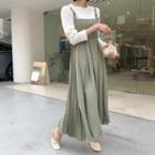 Belted-strap Pleated-side Long Dress