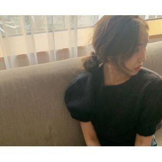 [dearest] Short-sleeve Perforated Knit Top (black) One Size