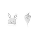 Sterling Silver Simple Cute Rabbit Radish Asymmetric Stud Earrings Silver - One Size