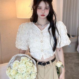 Short-sleeve Floral Textured Lace Top