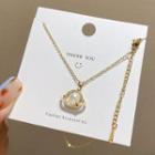 Faux Pearl Rhinestone Pendant Stainless Steel Necklace X731 - White Faux Pearl - Gold - One Size