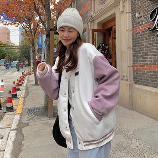 Color-block Woolen Baseball Jacket