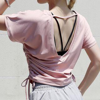 Cutout Back Drawstring Short-sleeve Sports Top