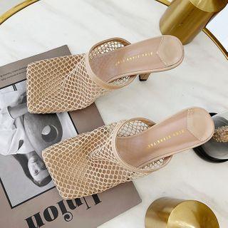 Block Heel Mesh Square Toe Mules