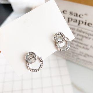 Rhinestone Hoop Earring 1 Pair - Wer-025 - S925 Sterling Silver Pin - One Size