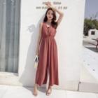 Gather-waist Sleeveless Wide-leg Jumpsuit