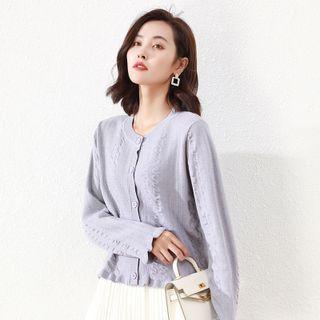 Knit Ruffle-sleeve Ruffle Cropped Cardigan
