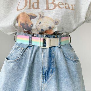 Striped Canvas Belt Pink & Yellow & Light Green & Light Blue - One Size