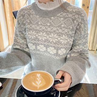 Snowflake-patterned Wool Blend Sweater