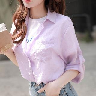 Tab-sleeve Pocket-front Sheer Shirt