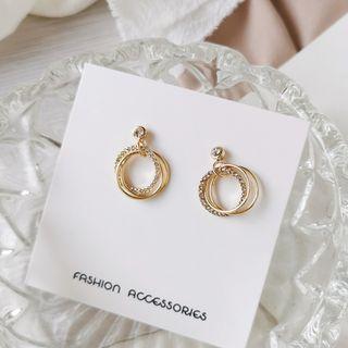 Rhinestone Layered Hoop Stud Earring / Clip-on Earring