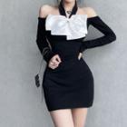 Long-sleeve Cold Shoulder Bow Sheath Dress