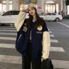 Applique Two-tone Zip Padded Coat