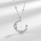 Rhinestone Moon Necklace 925 Silver - Silver - One Size
