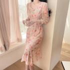 Sweetheart-neck Floral Long Mermaid Skirt