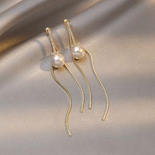 Rhinestone Beaded Fringed Earring 1 Pair - Ndyz292 - Gold - One Size