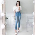 High-waist Slit-hem Jeans