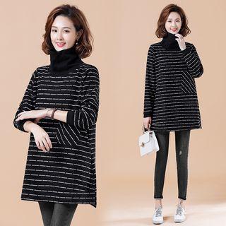 Striped High-neck Medium Maxi T Shirt