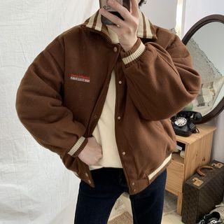 Letter Embroidered Collared Baseball Jacket