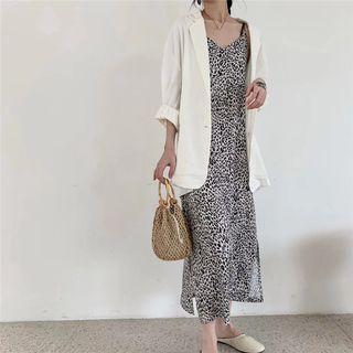 Leopard Print Spaghetti-strap Midi Chiffon Dress