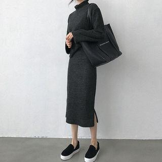 Set: Mock-neck Napped Top + Midi Skirt