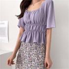 Square-neck Smocked Textured Top